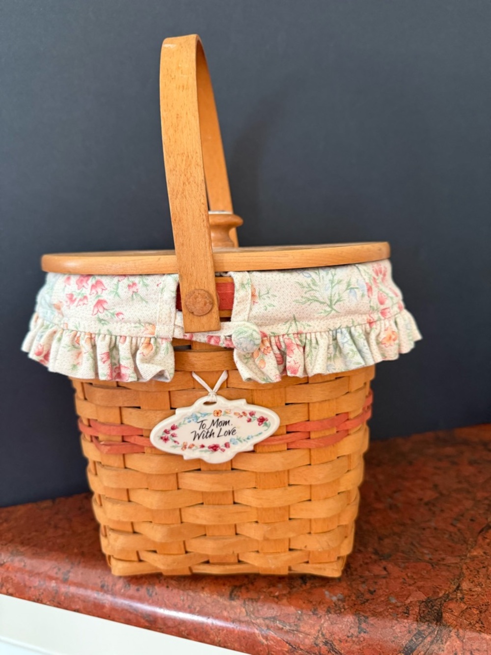 2001 Vintage Blossom Longaberger Mother's Day Basket with Lid, Liner, charm